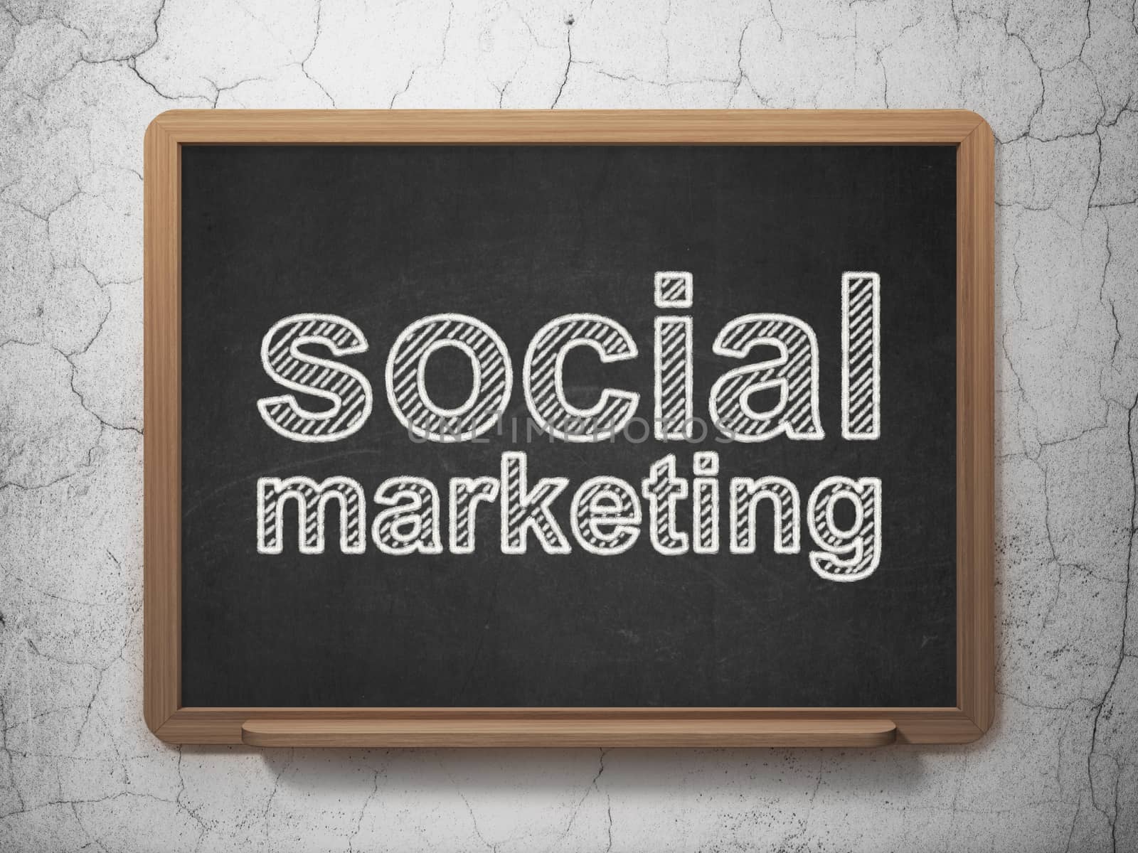 Marketing concept: text Social Marketing on Black chalkboard on grunge wall background, 3D rendering