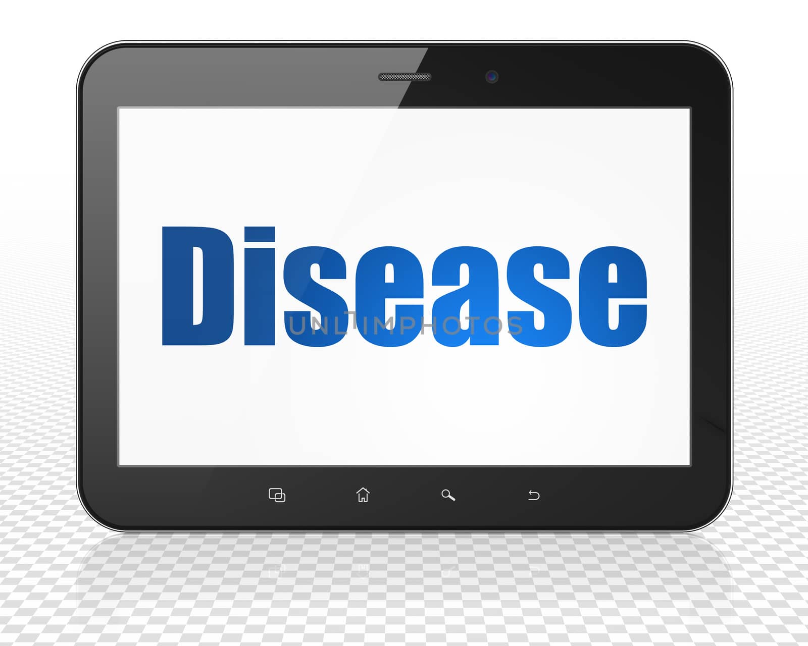 Healthcare concept: Tablet Pc Computer with blue text Disease on display, 3D rendering