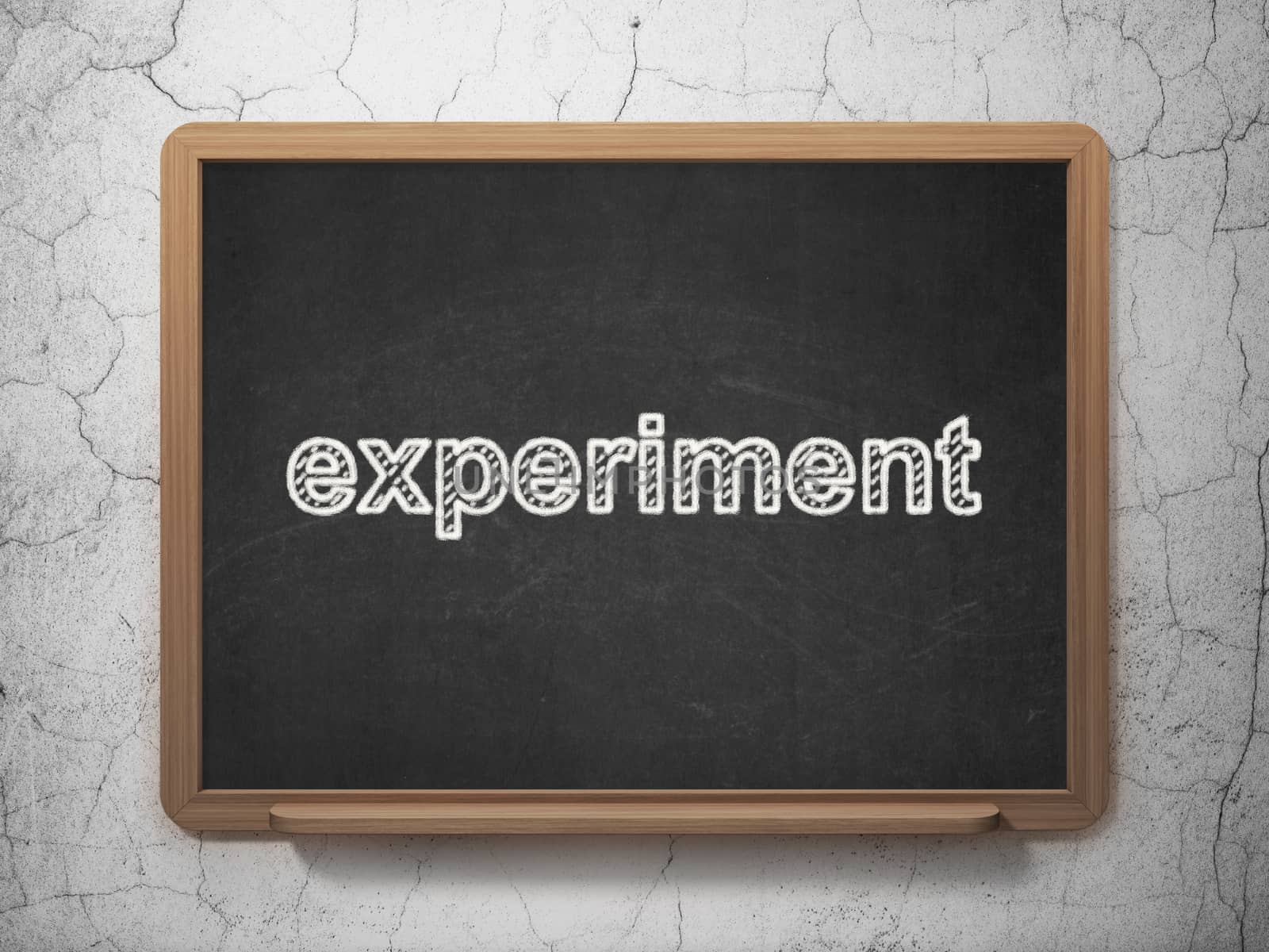 Science concept: text Experiment on Black chalkboard on grunge wall background, 3D rendering