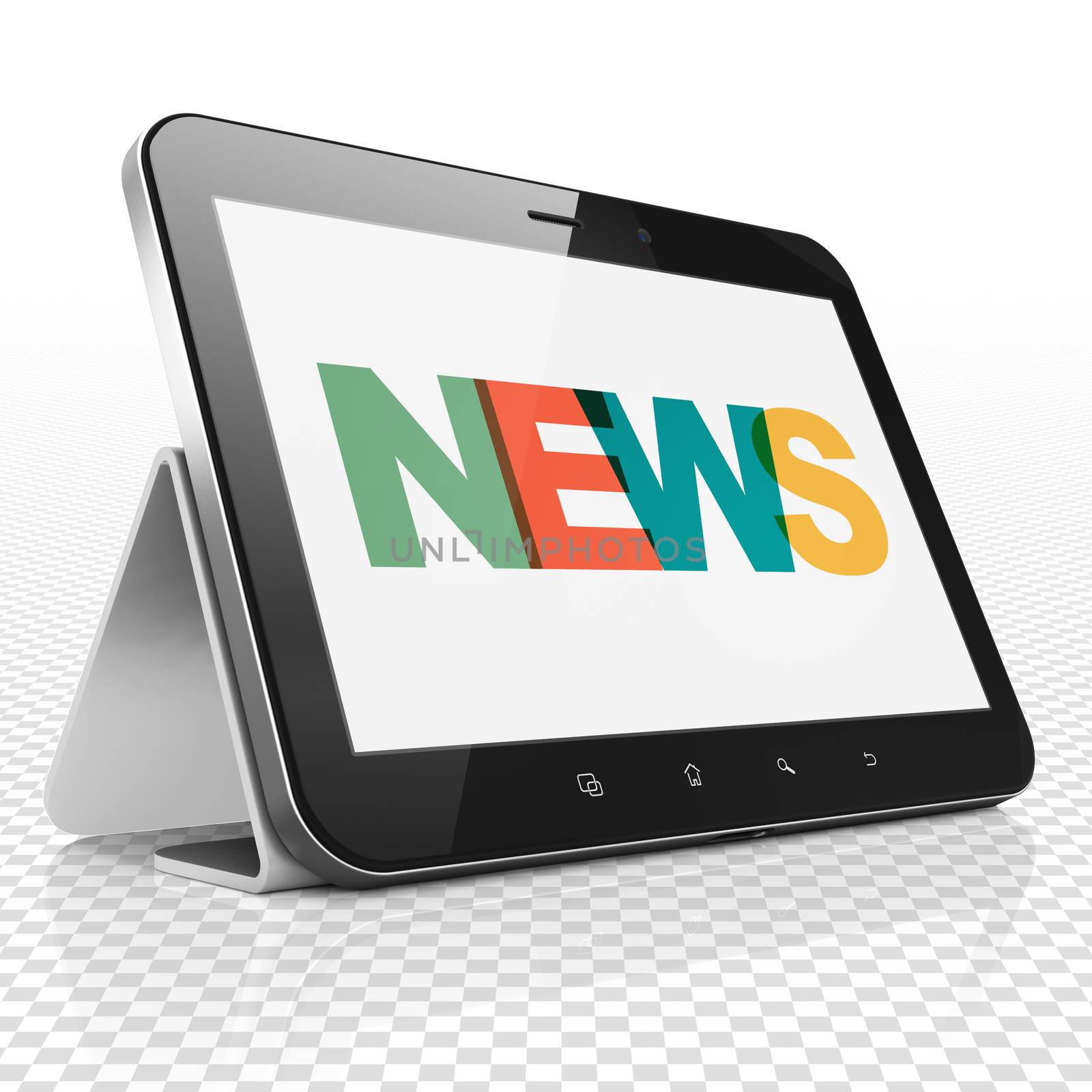 News concept: Tablet Computer with Painted multicolor text News on display, 3D rendering