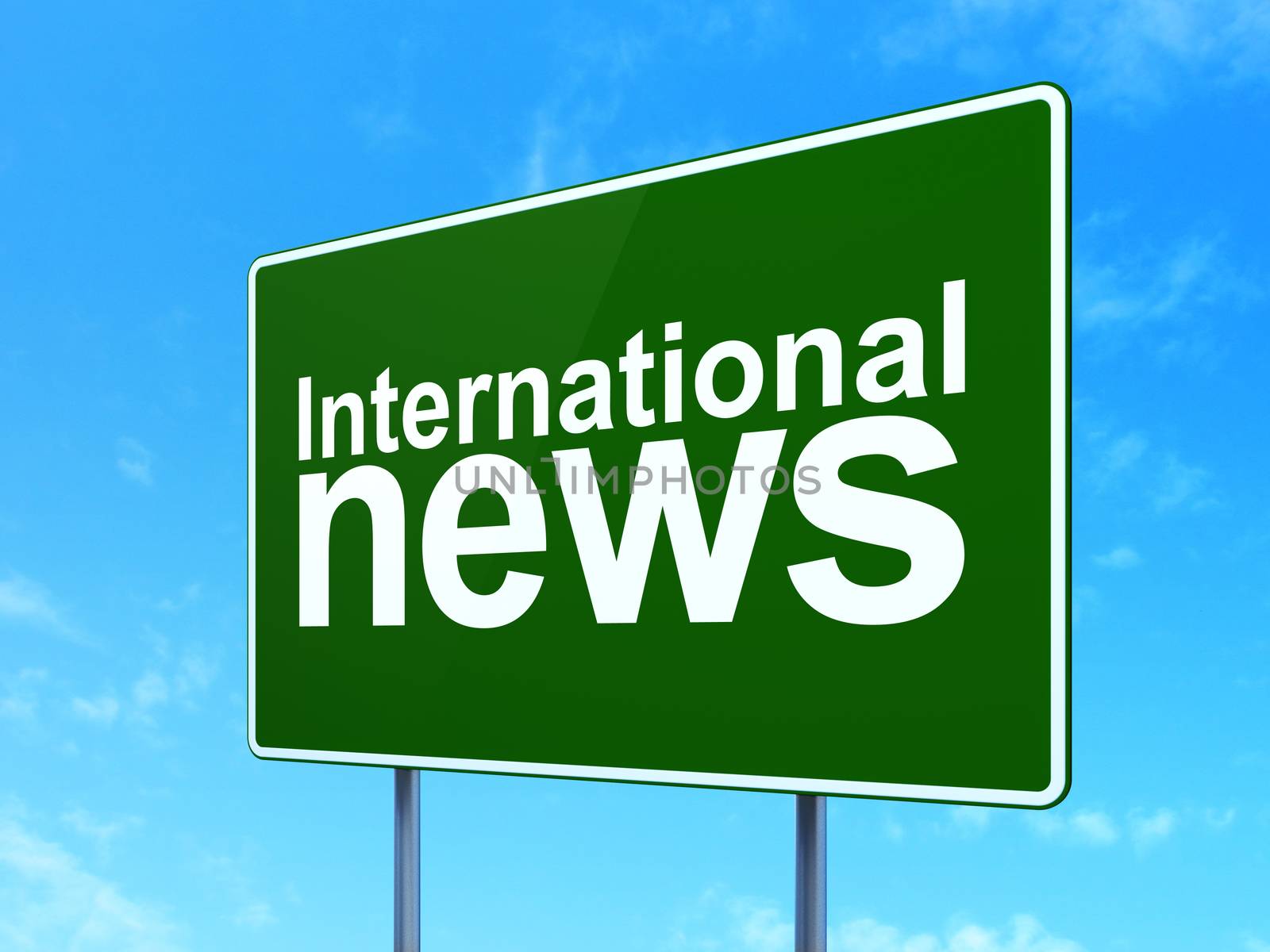 News concept: International News on road sign background by maxkabakov