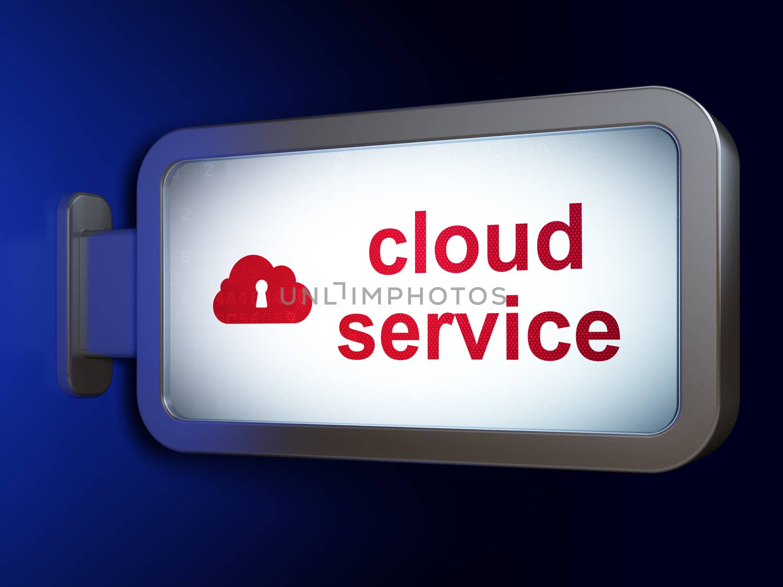 Cloud computing concept: Cloud Service and Cloud With Keyhole on advertising billboard background, 3D rendering