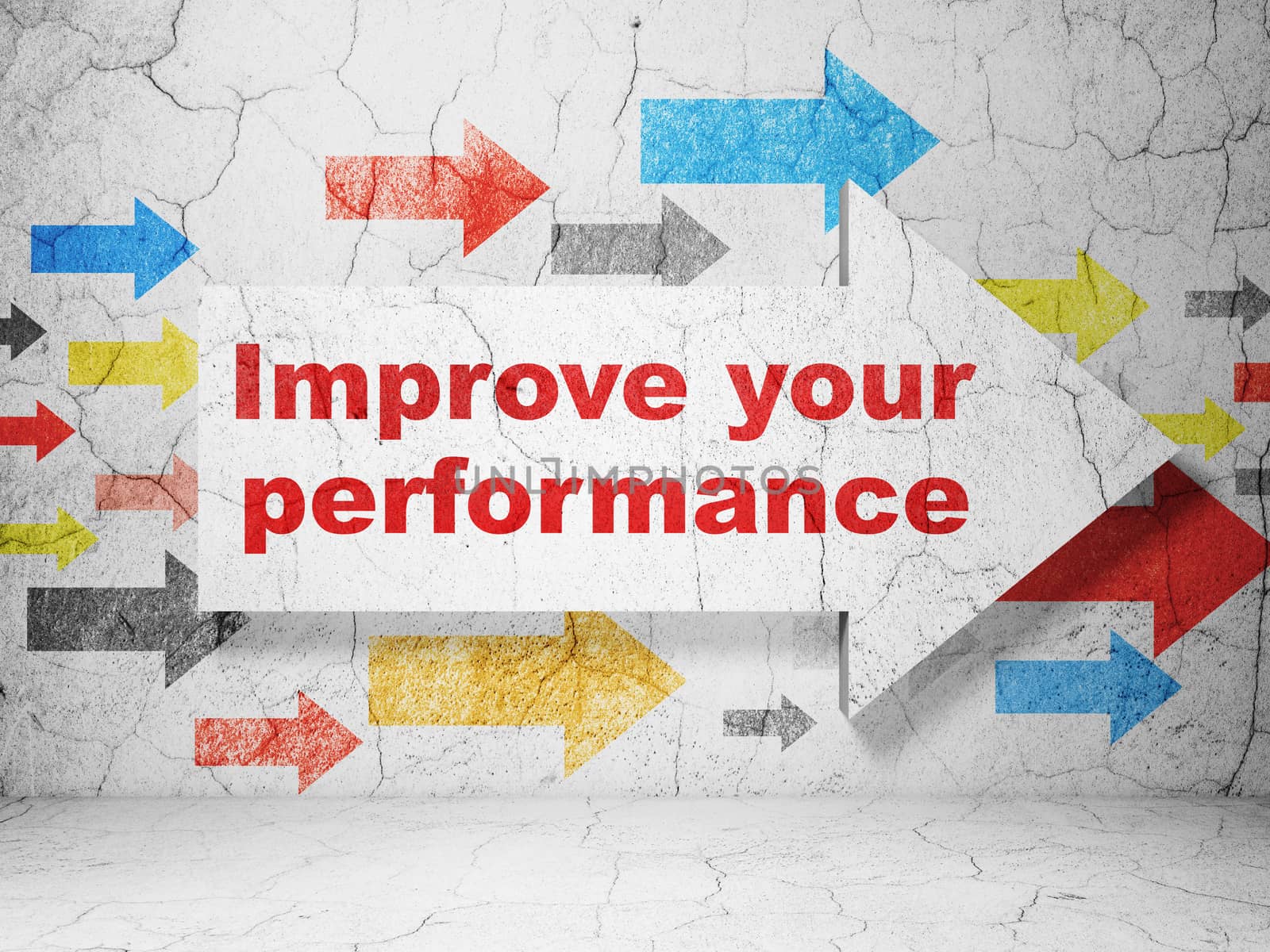 Learning concept: arrow with Improve Your Performance on grunge wall background by maxkabakov