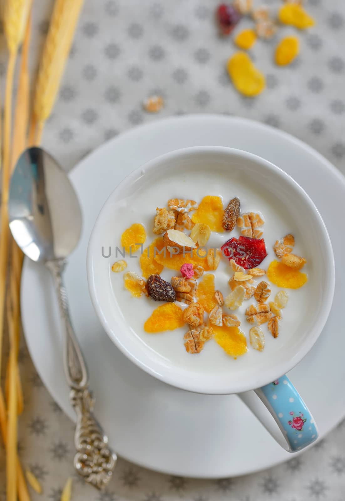 Cup of yogurt with crunchy cereals