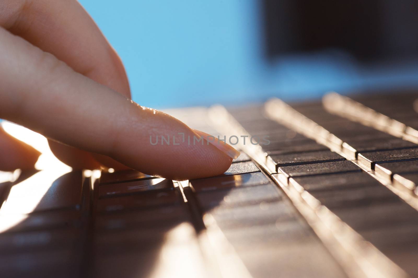female fingers on the laptop keyboard by timonko