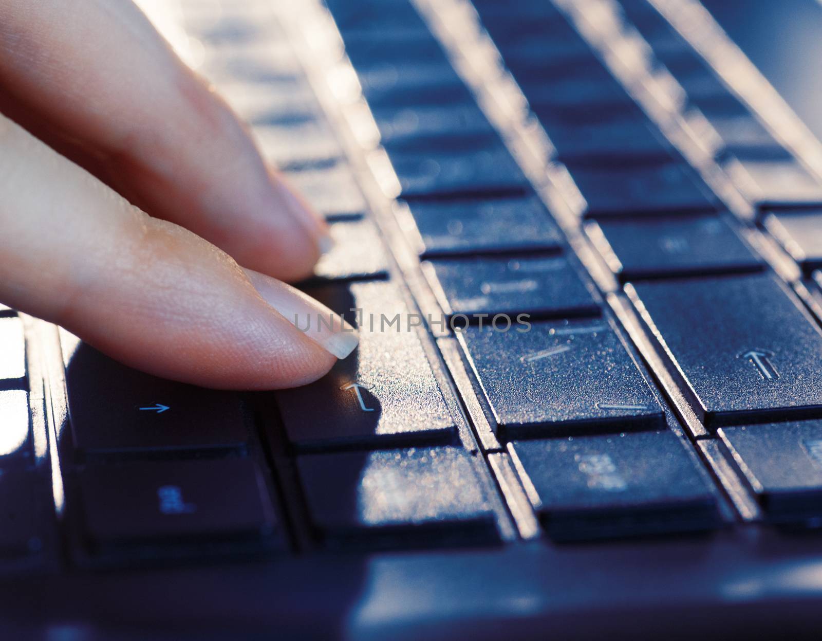 female fingers on the laptop keyboard by timonko