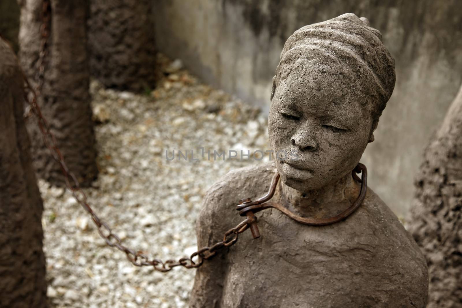 A statue in Stone Town. Zanzibar dipicting and mourning the African slave trade