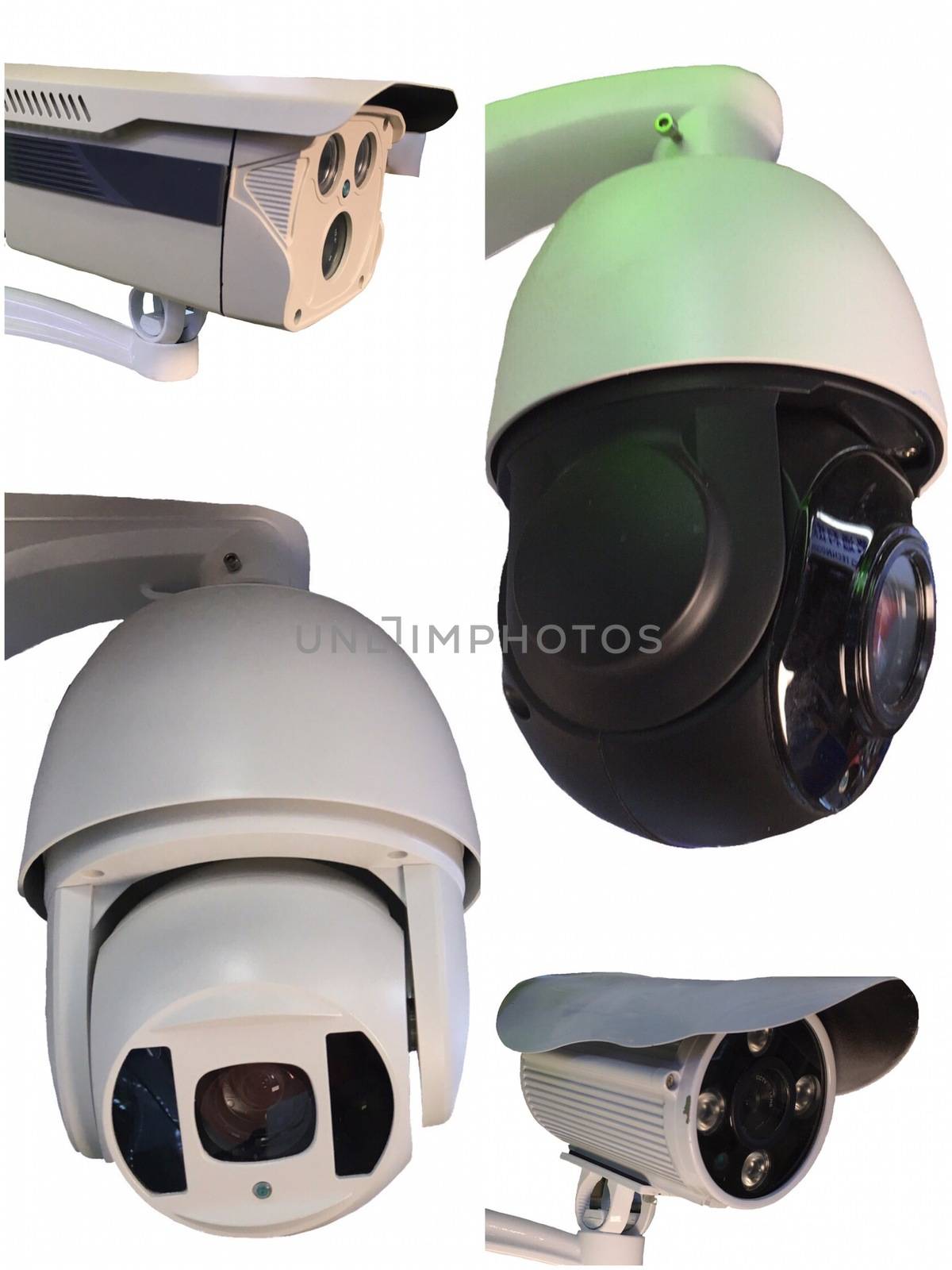 Outdoor CCTV Group of monitoring, security cameras  isolated on white background.