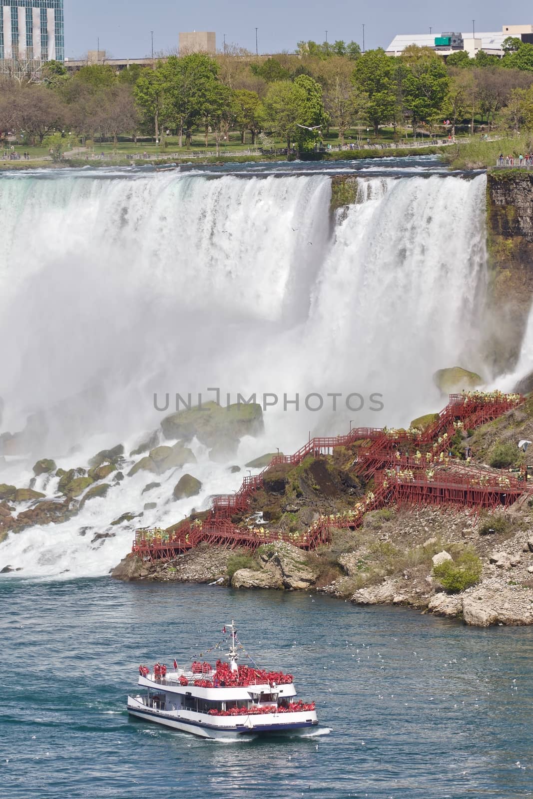 Beautiful isolated picture with a ship and amazing Niagara waterfall by teo