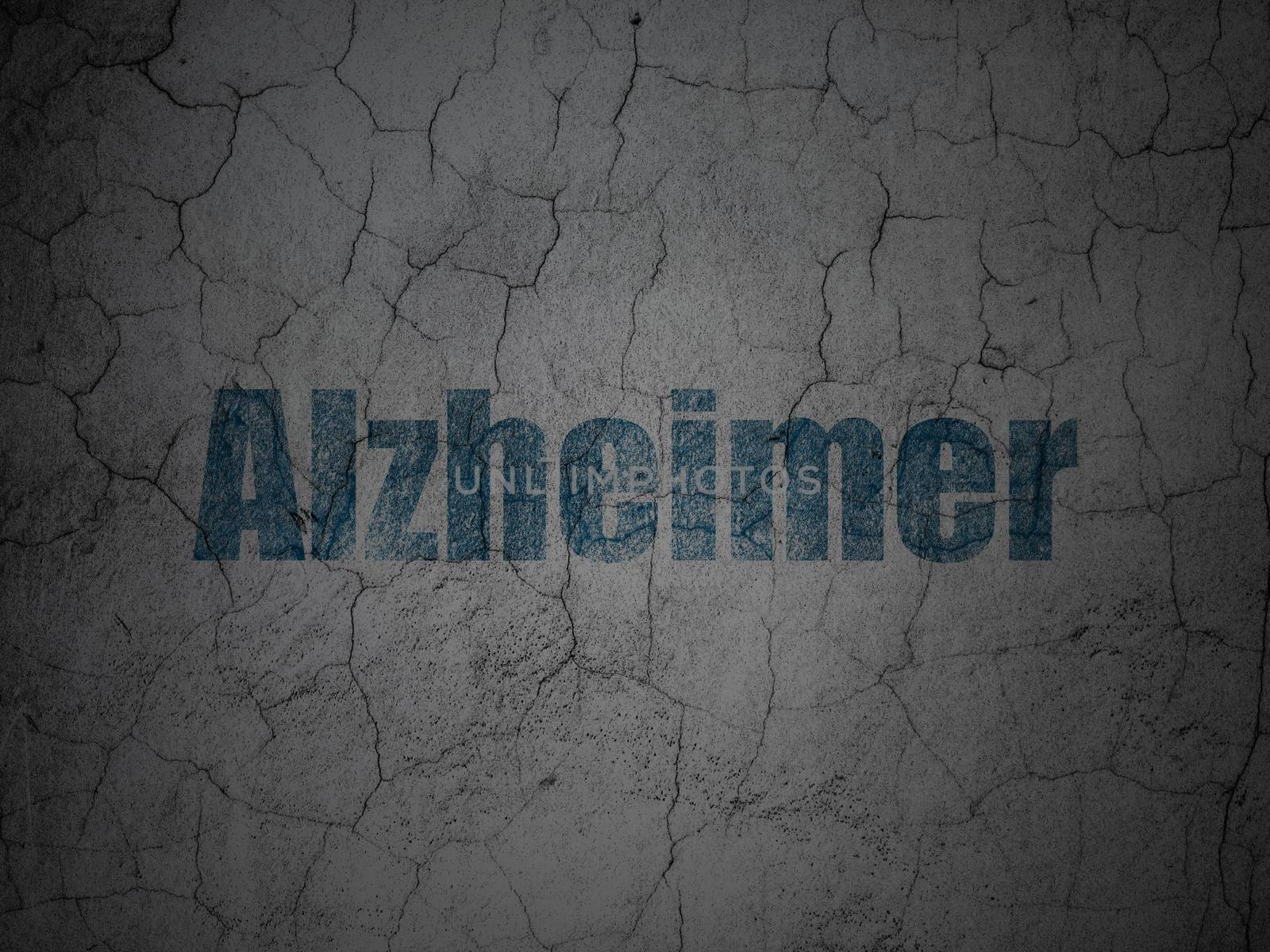 Medicine concept: Blue Alzheimer on grunge textured concrete wall background