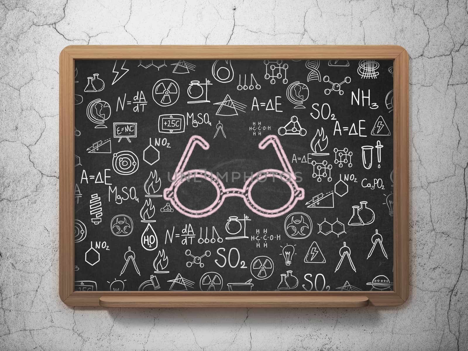 Science concept: Glasses on School board background by maxkabakov