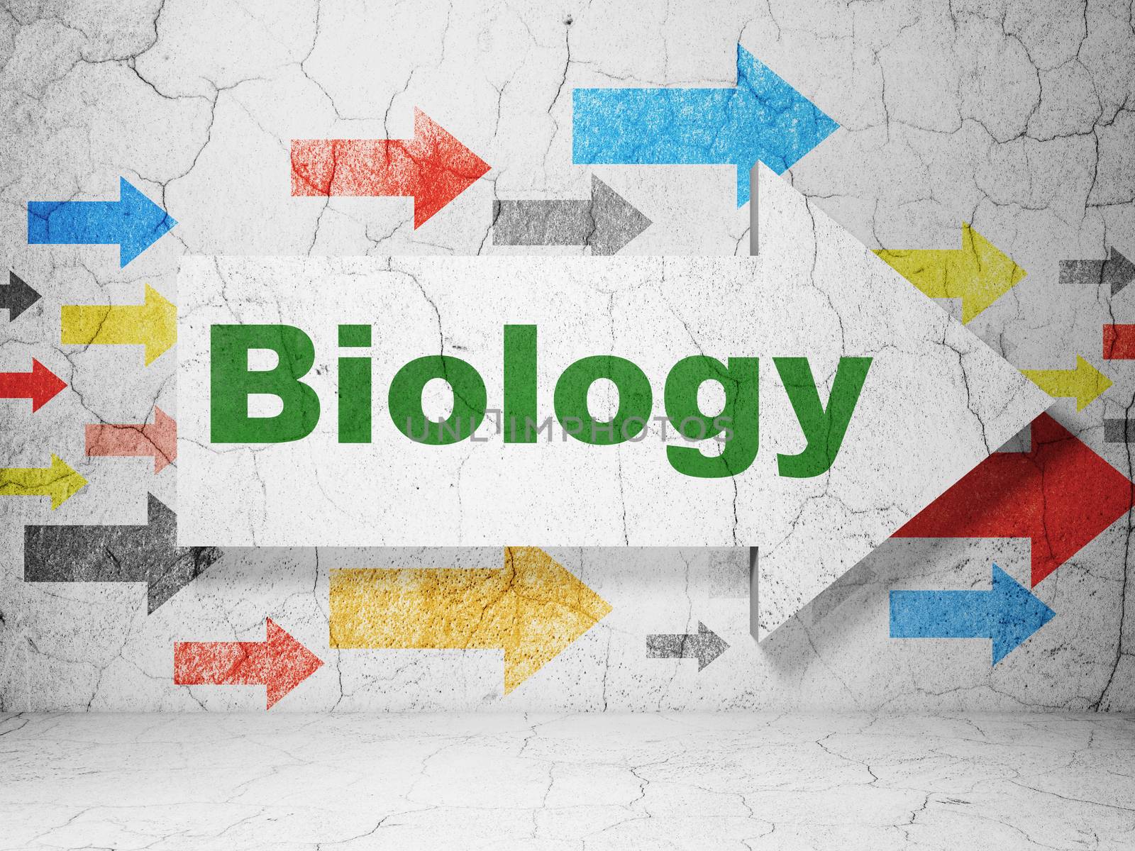 Science concept: arrow with Biology on grunge wall background by maxkabakov