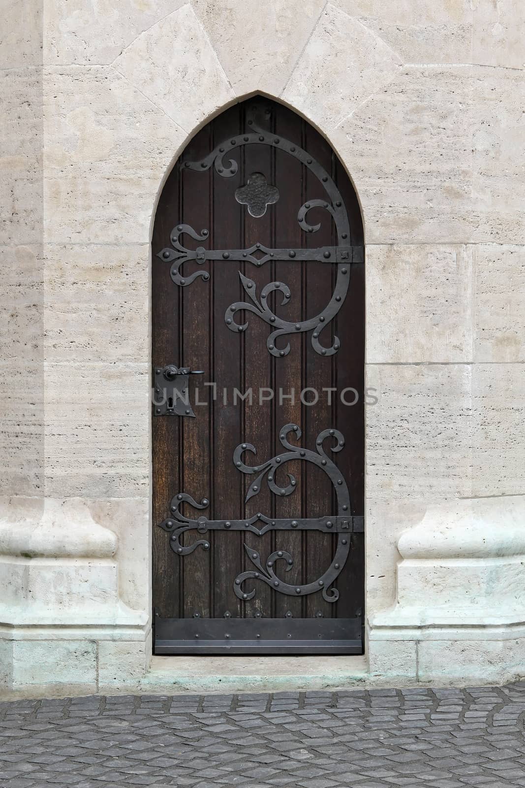 Hungary, Budapest, Matthias Church Gothic gate closed.