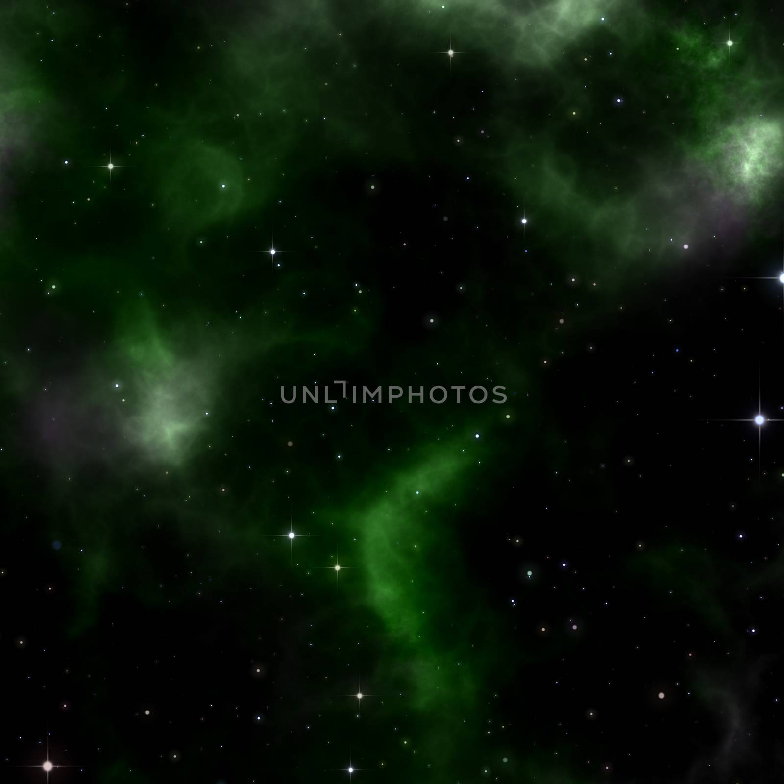 2d illustration of a stars background with green nebula