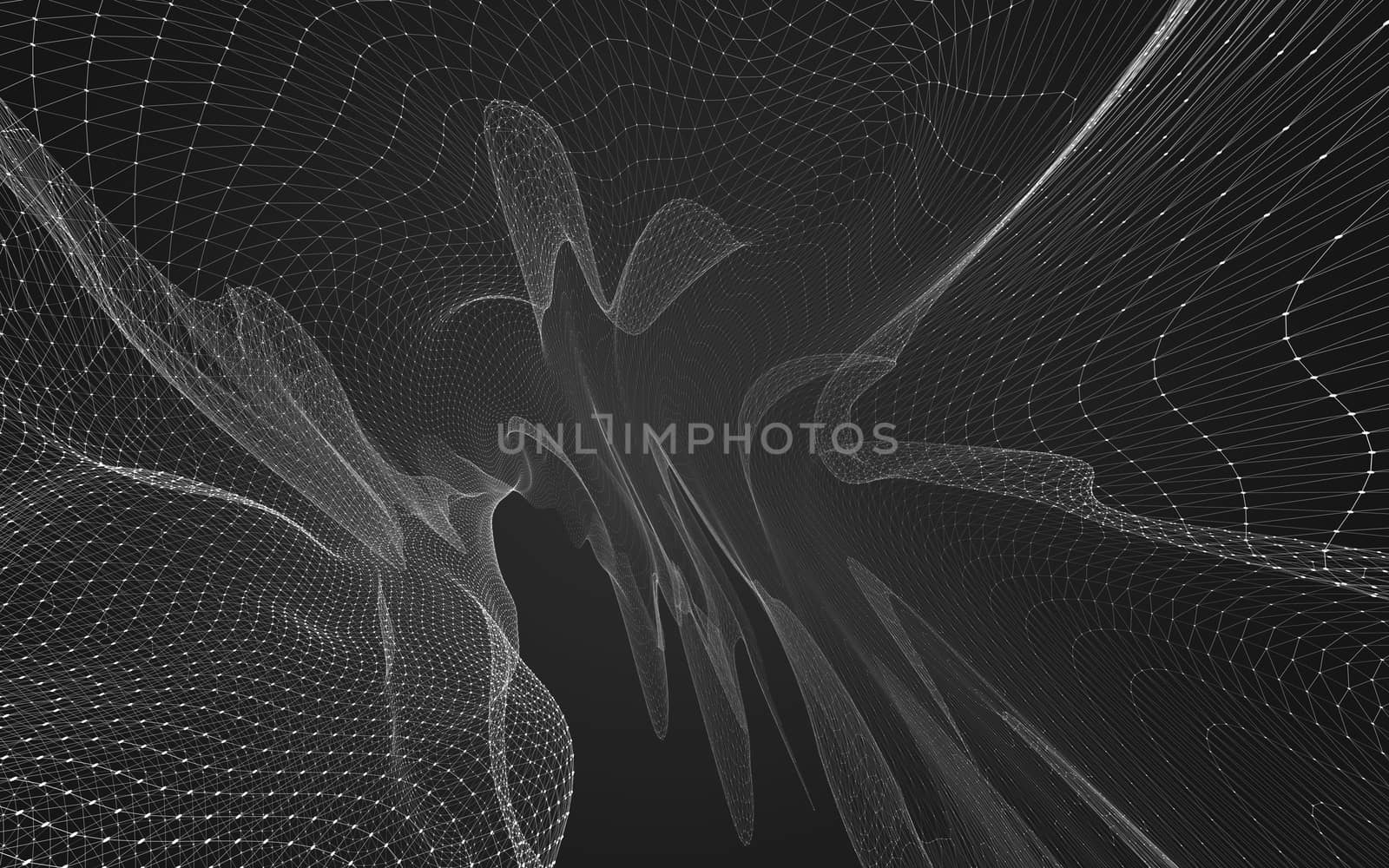 Abstract polygonal space low poly dark background with connecting dots and lines. Connection structure. 3d rendering