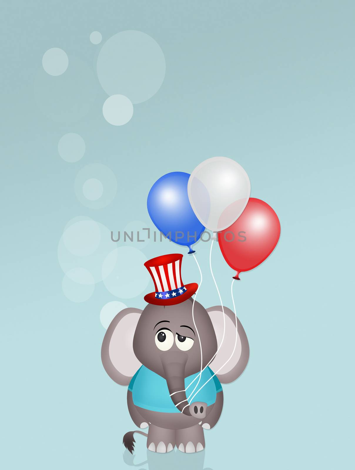 illustration of elephant with balloons for July 4th