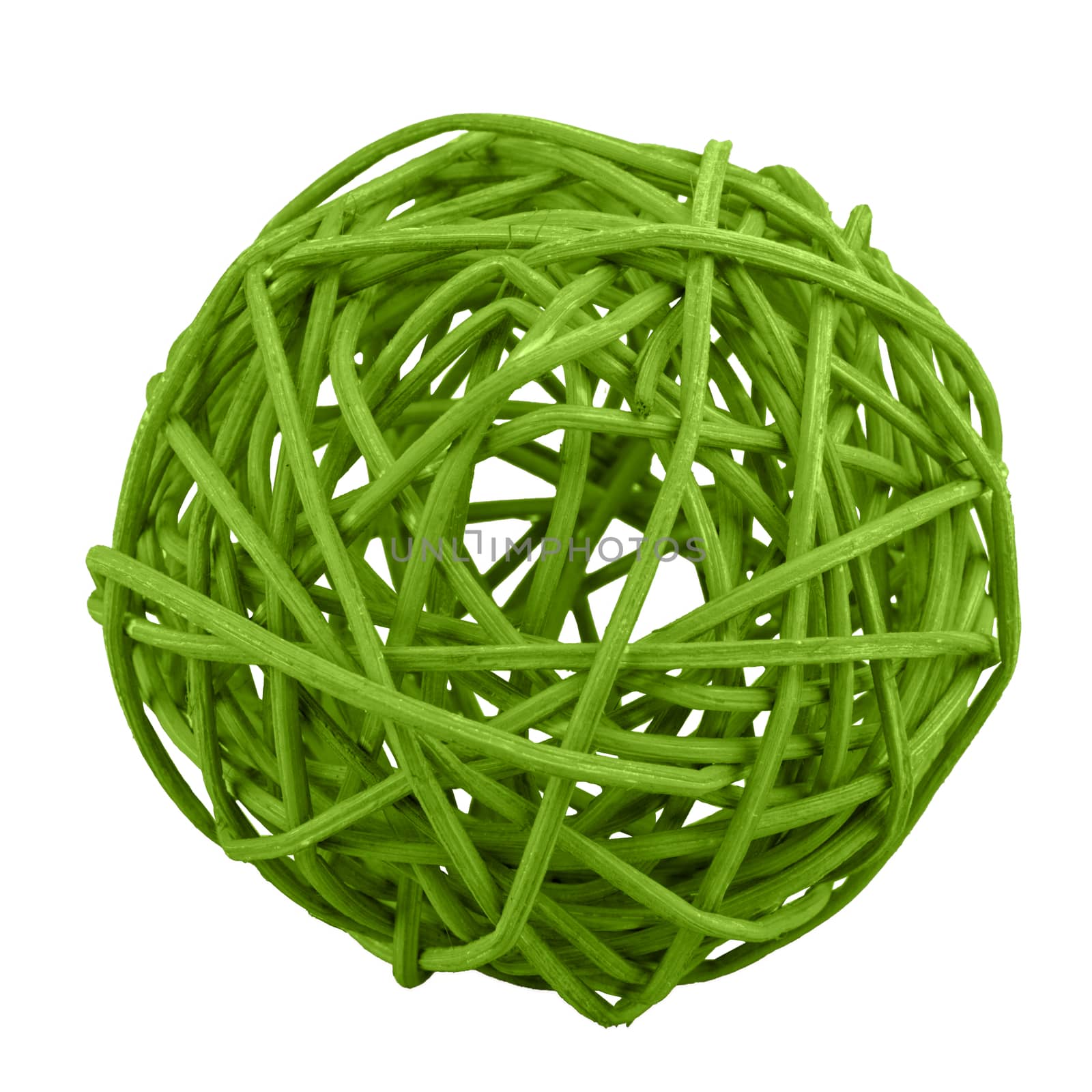 Green wicker ball isolated on a white background