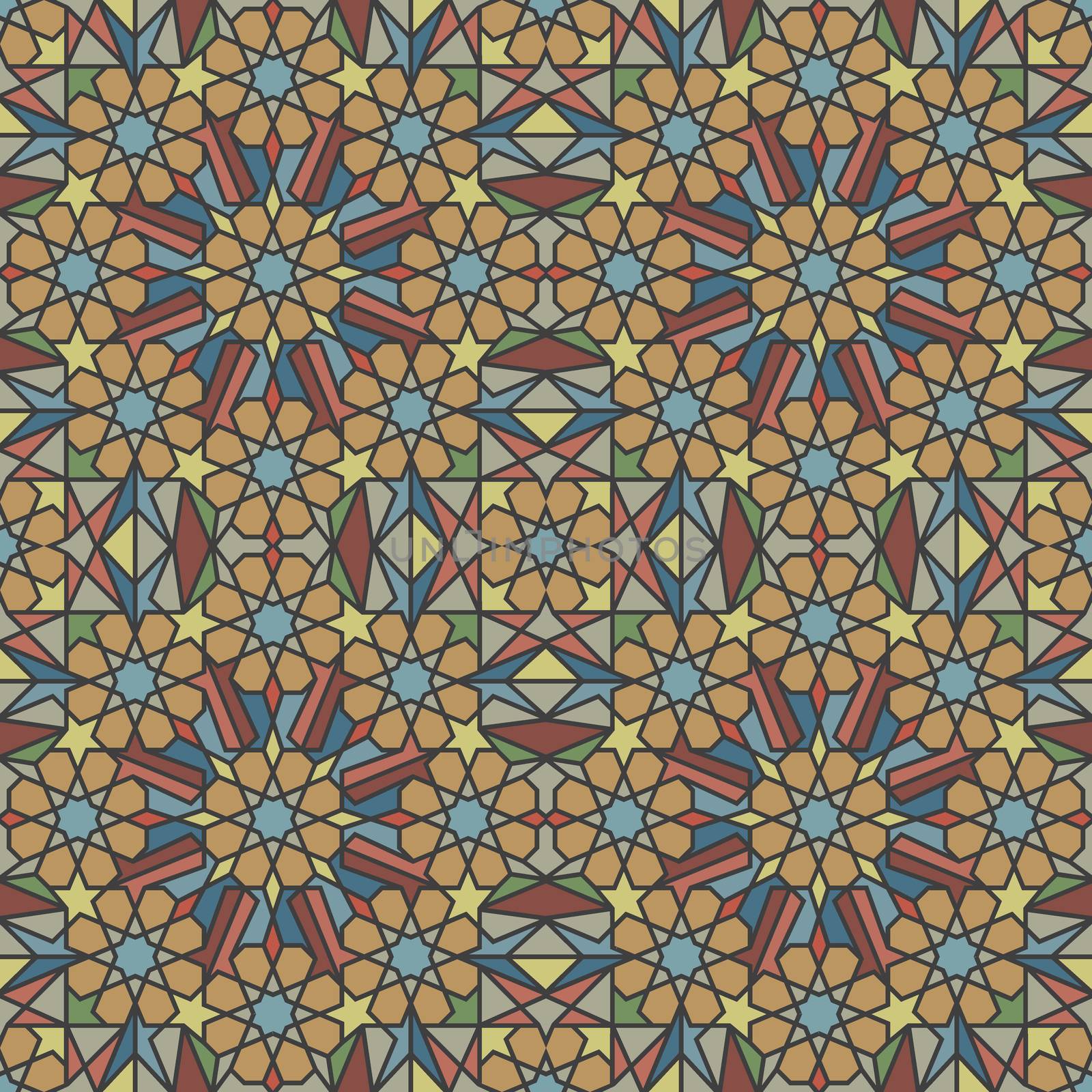 Arabesque. Traditional Arabian mosaic tile. Seamless pattern. Vector illustration.