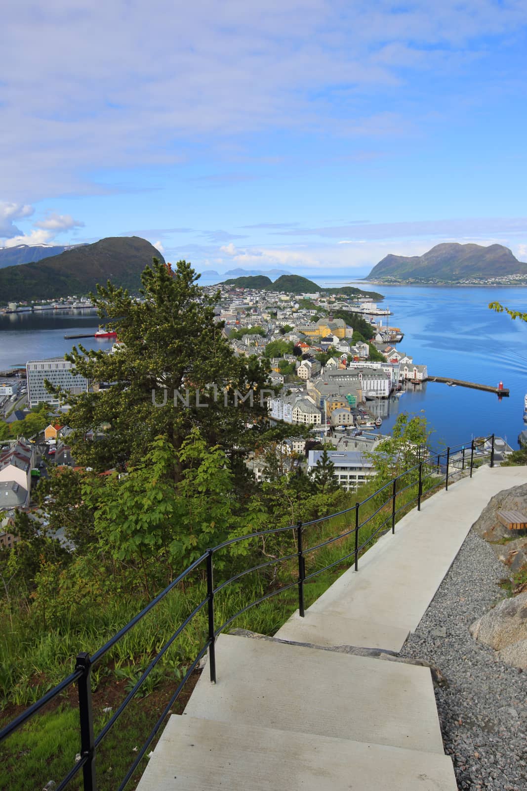 Panoramic View on beautiful Norway city Alesund at summer day, 24-06-2015