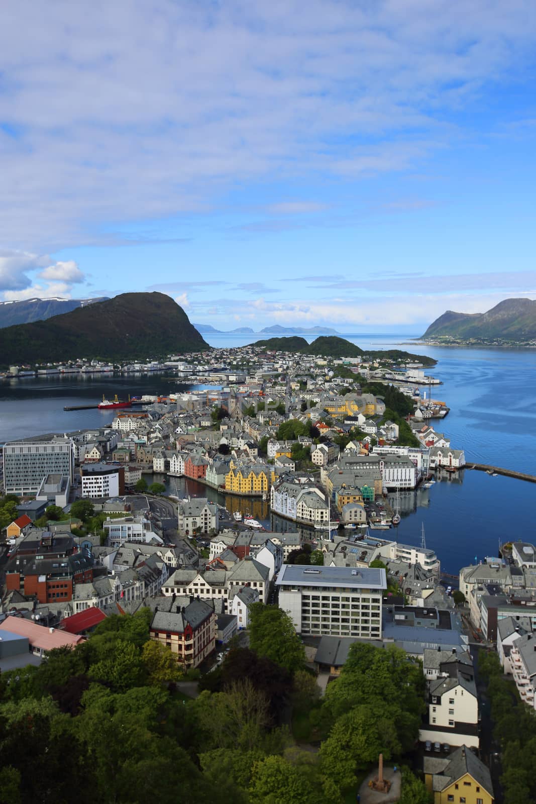 Panoramic View on beautiful Norway city Alesund at summer day, 24-06-2015
