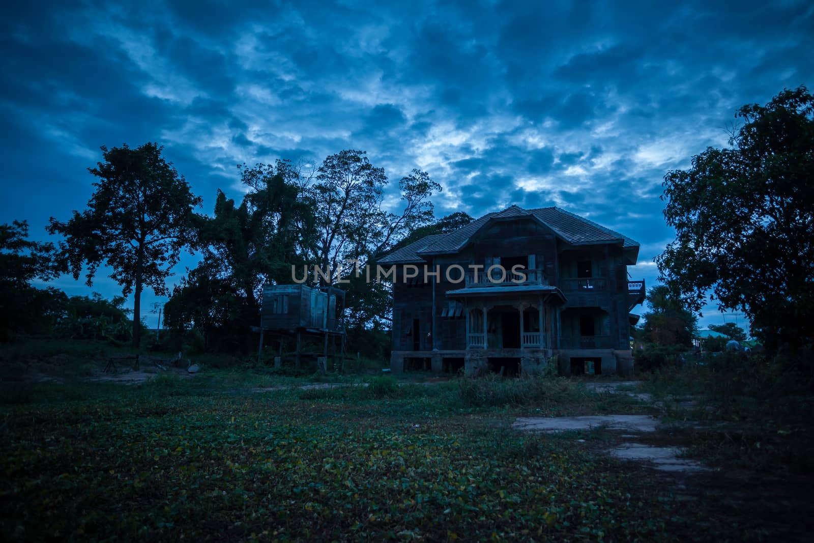 abandoned old house on twilight