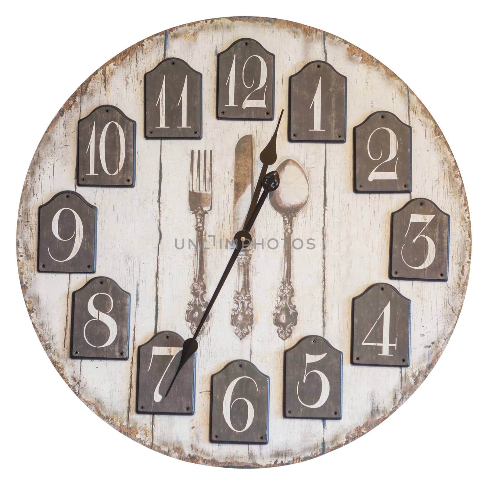 Retro vintage wall clock isolated on white background