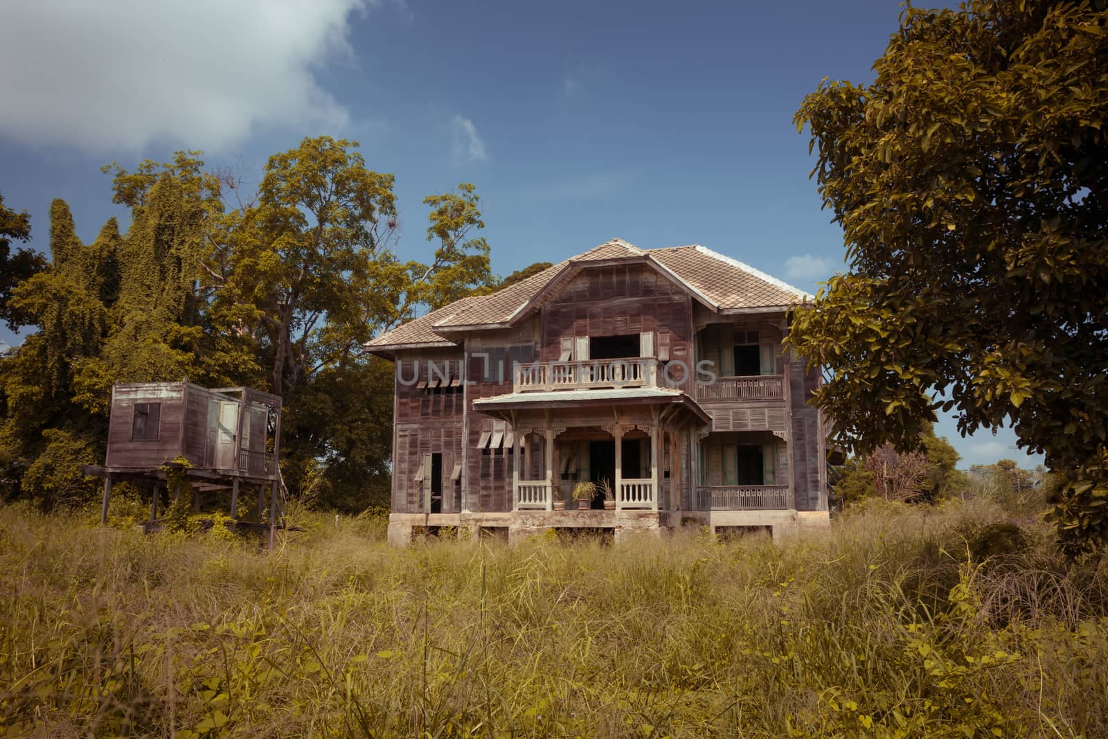 abandoned old house on twilight