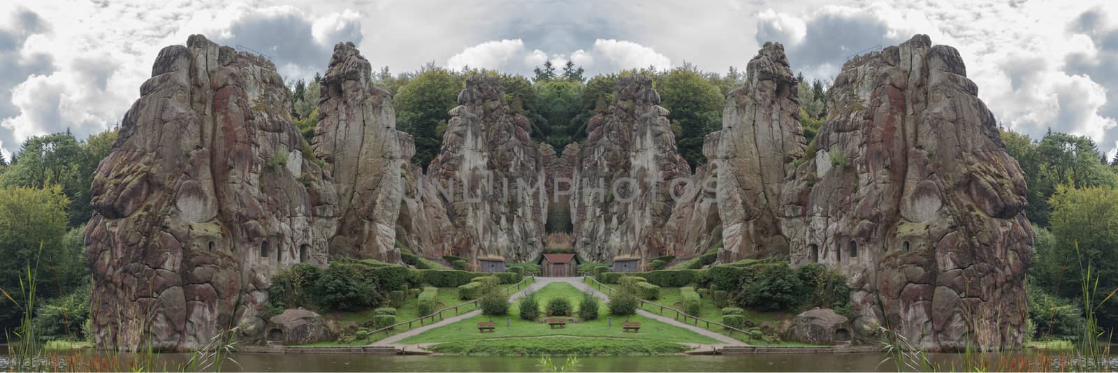 The Externsteine, striking sandstone rock formation in the Teutoburg Forest, Germany, North Rhine Westphalia