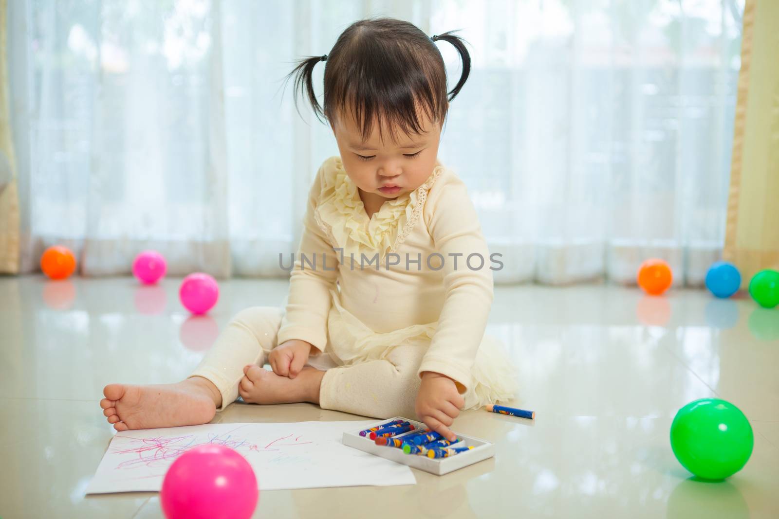 Asian baby girl painting by witthaya
