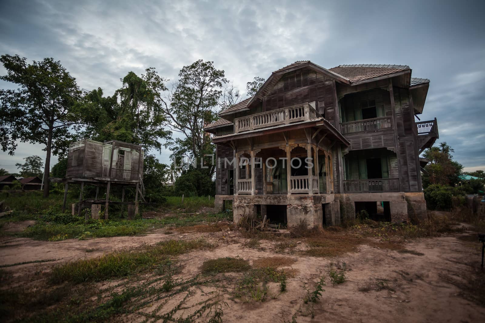 abandoned old house on twilight