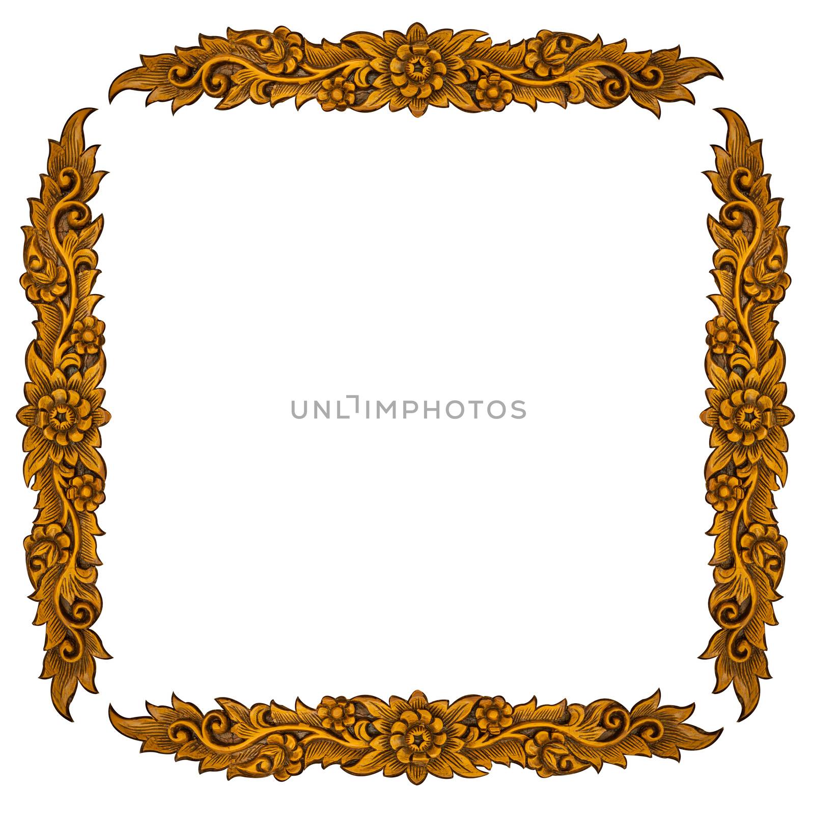 Pattern of wood frame carve flower on white background