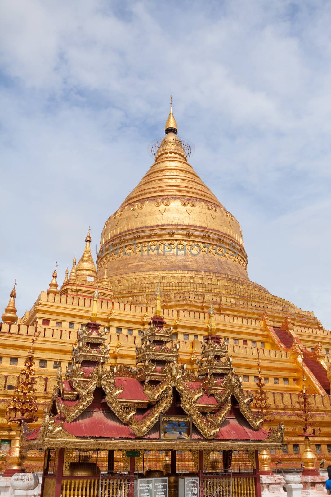 The golden Shwezigon Pagoda in Bagan, Myanmar