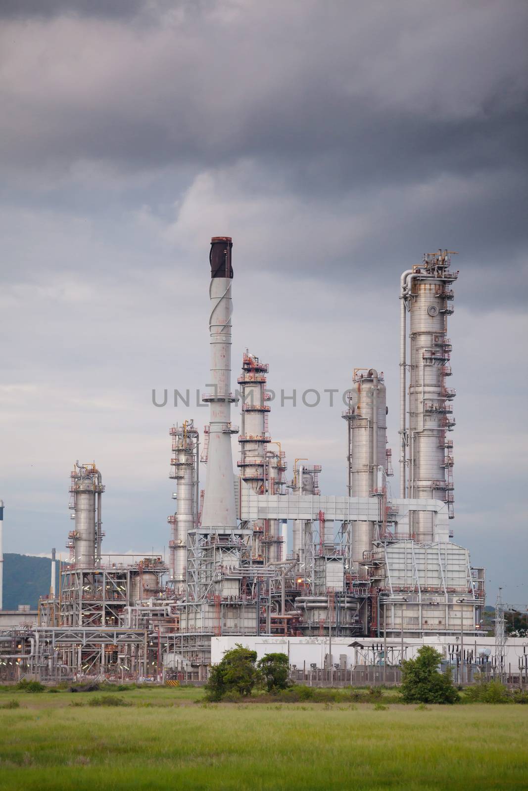 Industrial view at oil refinery plant form industry zone