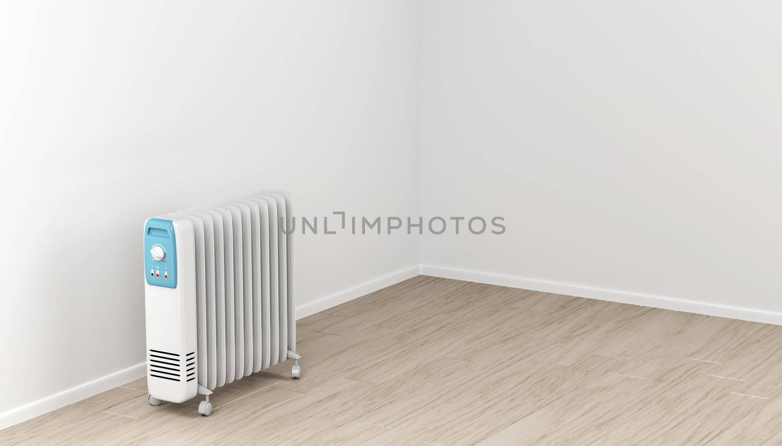 Oil-filled electric heater in the room