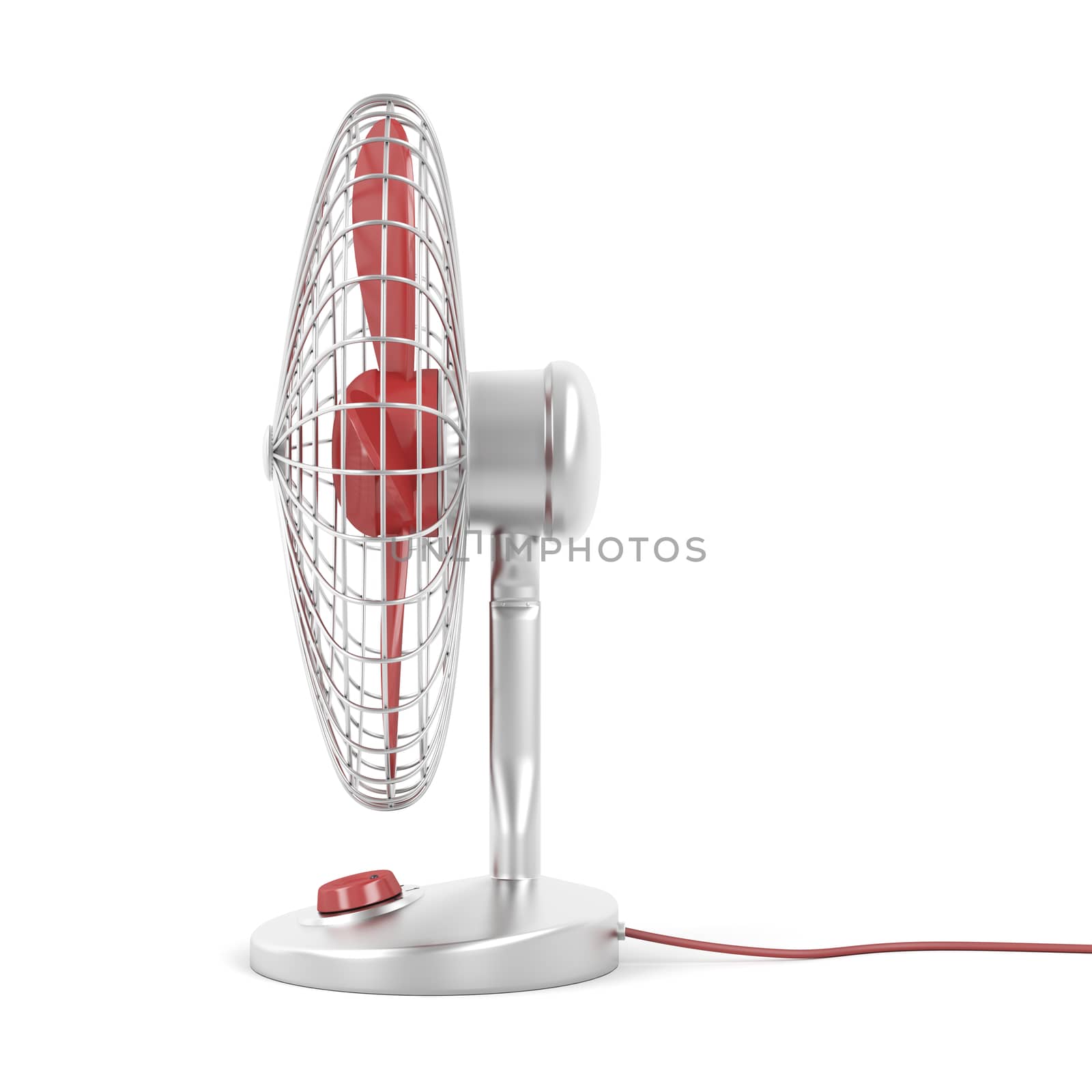 Side view of electric fan on white background 