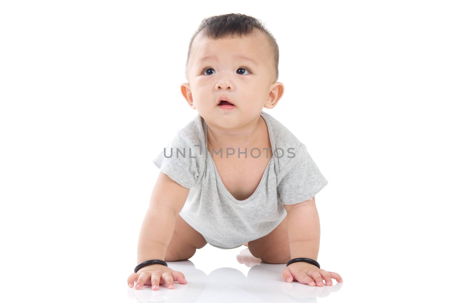 crawling cute asian baby boy