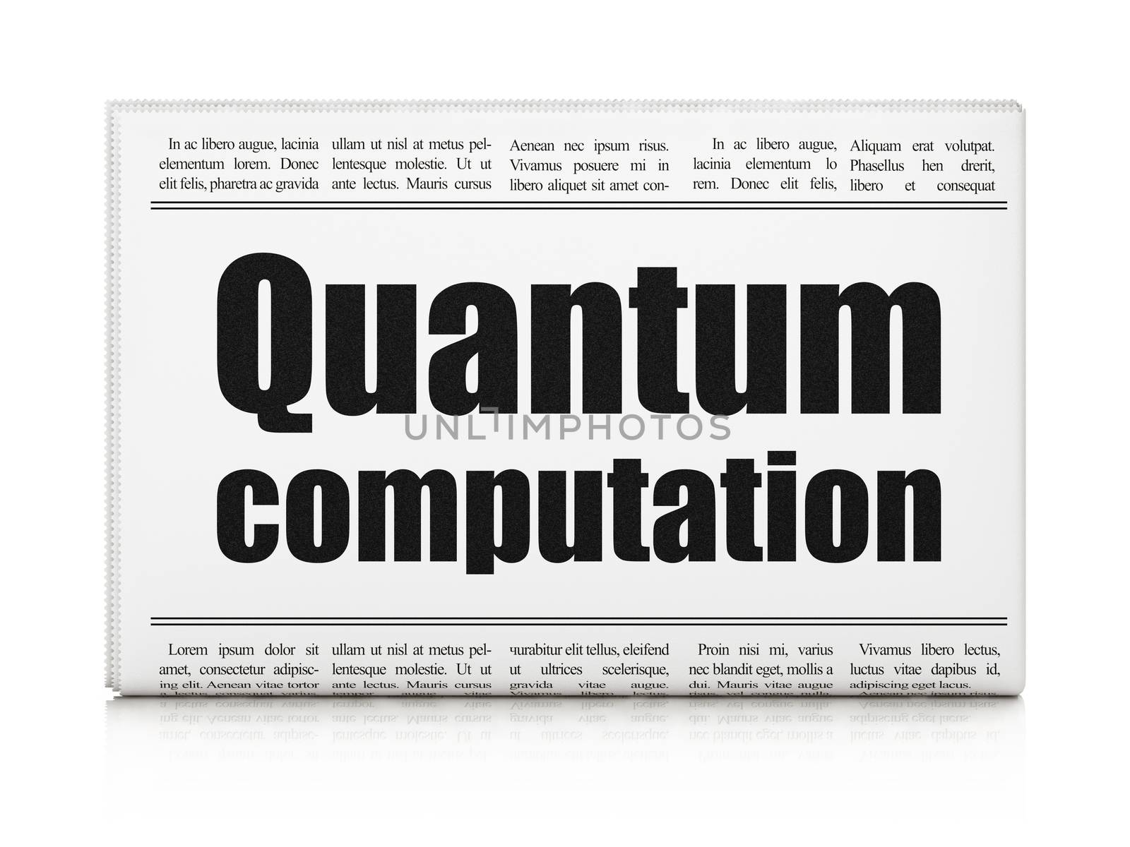 Science concept: newspaper headline Quantum Computation on White background, 3D rendering