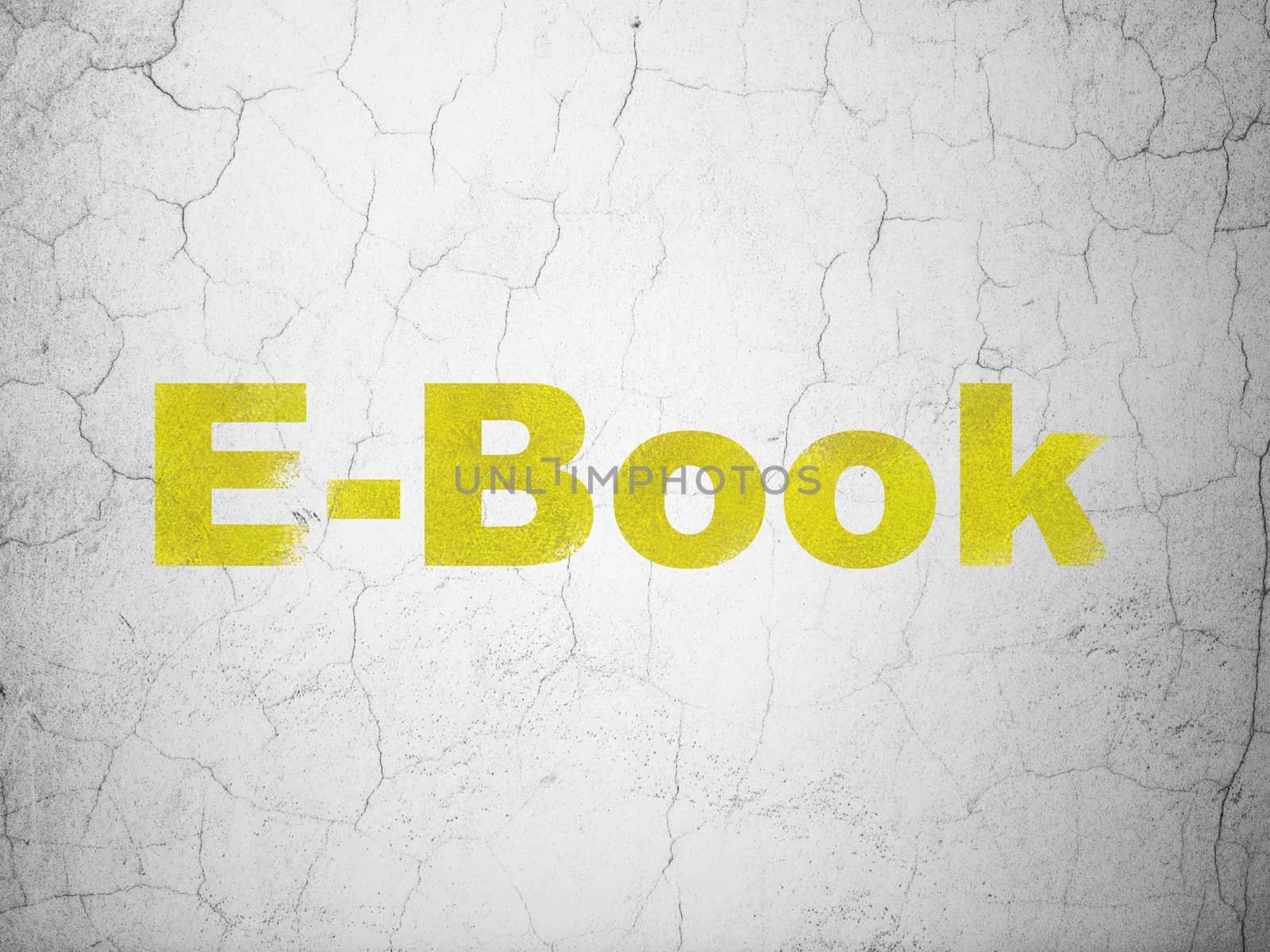 Studying concept: Yellow E-Book on textured concrete wall background