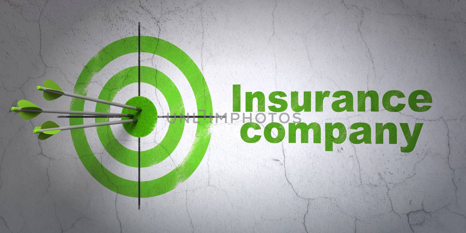 Insurance concept: target and Insurance Company on wall background by maxkabakov