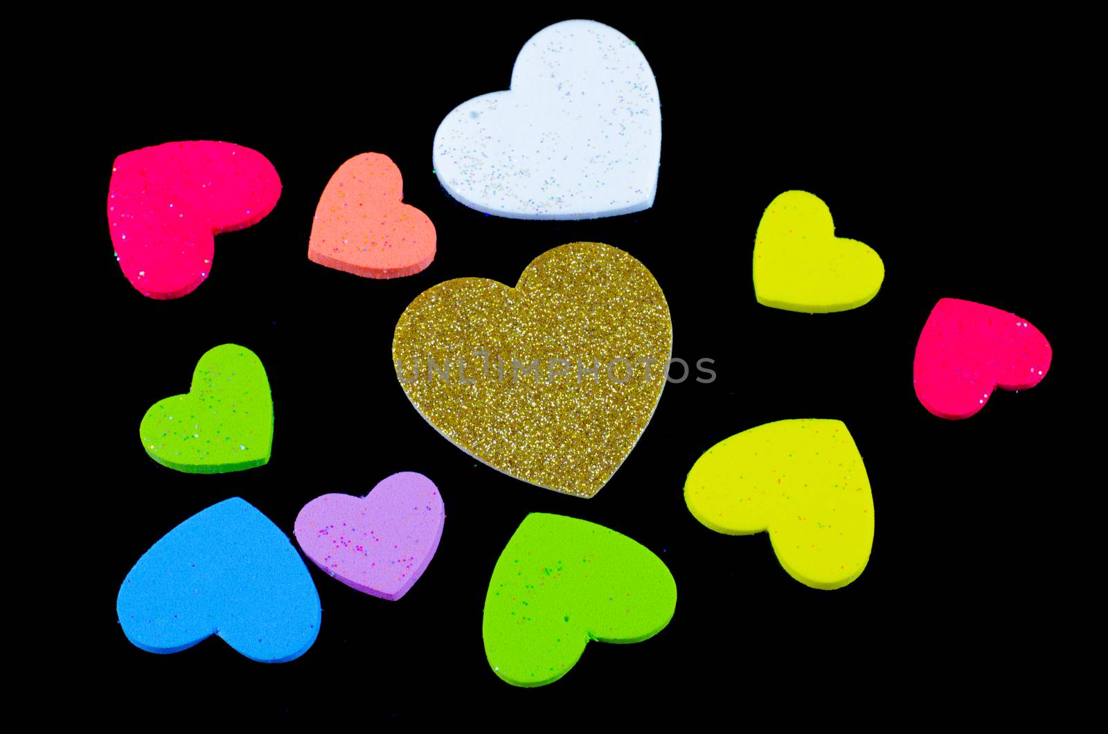 Heart of gold many colors Black background