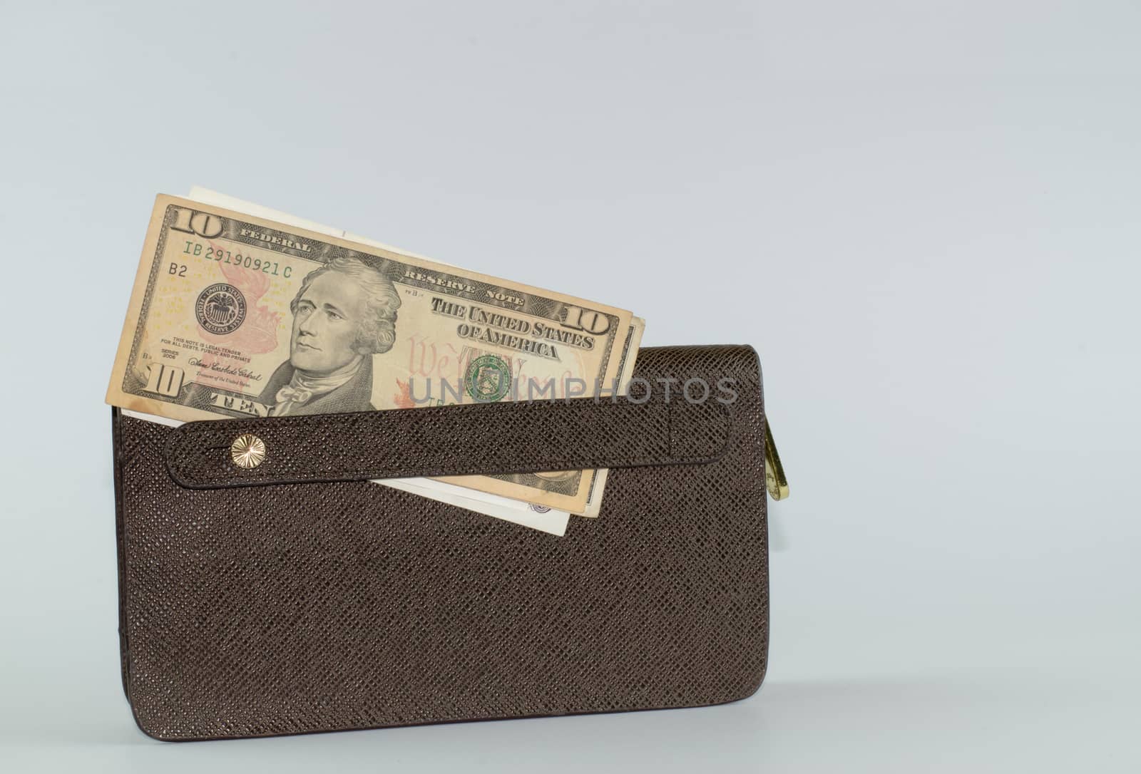 Brown man purse dollar isolated on white background