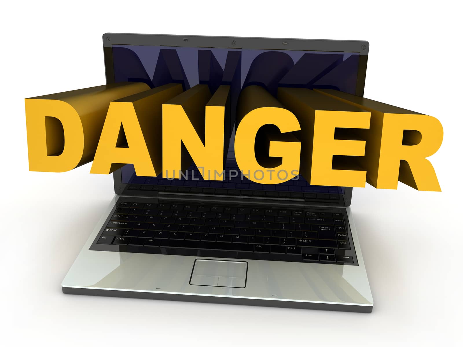 Laptop danger symbol (done in 3d, isolated) 