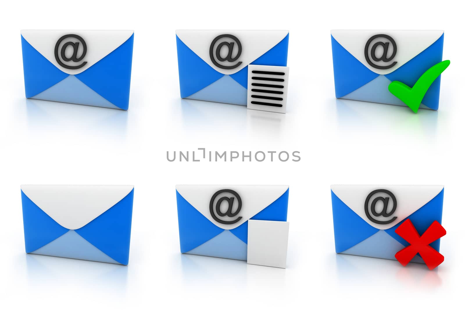 E-mail set (done in 3d,isolated, six icon)