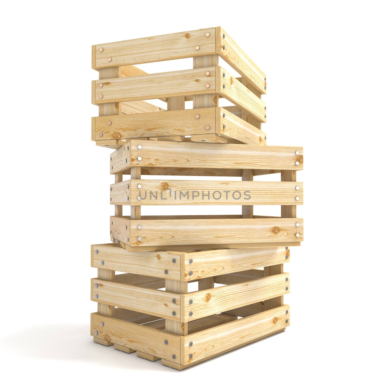 Three empty wooden crate Side view 3D by djmilic