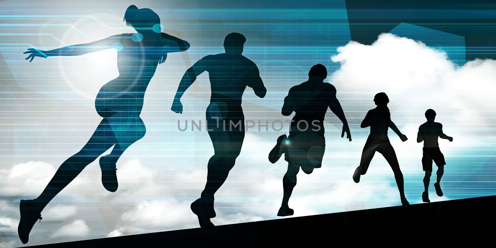Athletes Running During Sunset with Silhouette Illustration