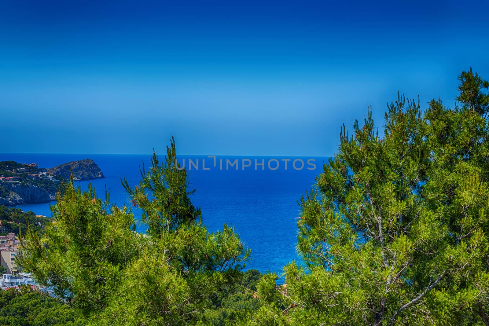 Panorama of the bay Paguera photographed from the mountain in Costa de la Calma.