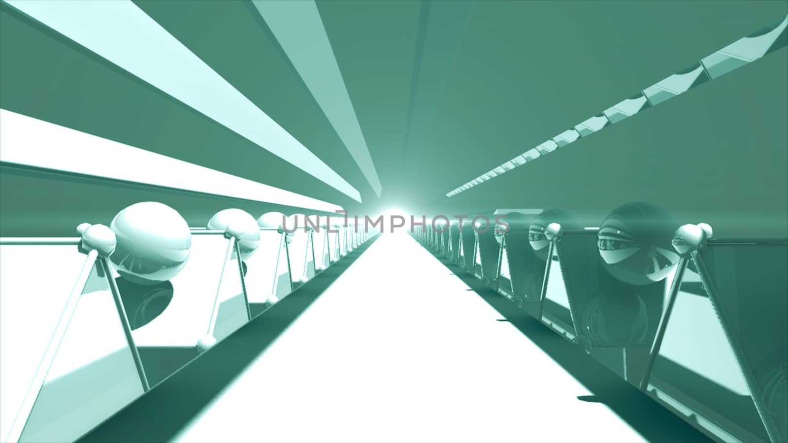 3d rendering Futuristic road tunnel. Technology background with light at the end. 8K Ultra HD Resolution