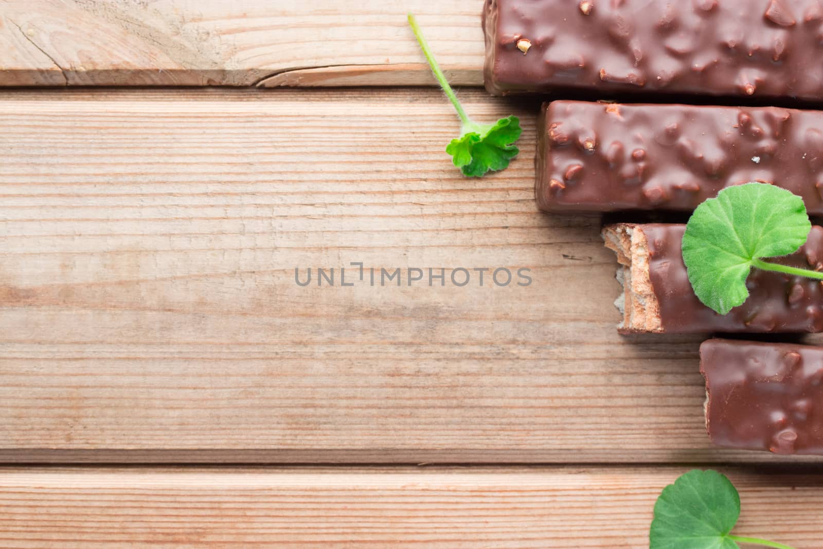 Chocolate Cookies with sesam and mint on wooden background