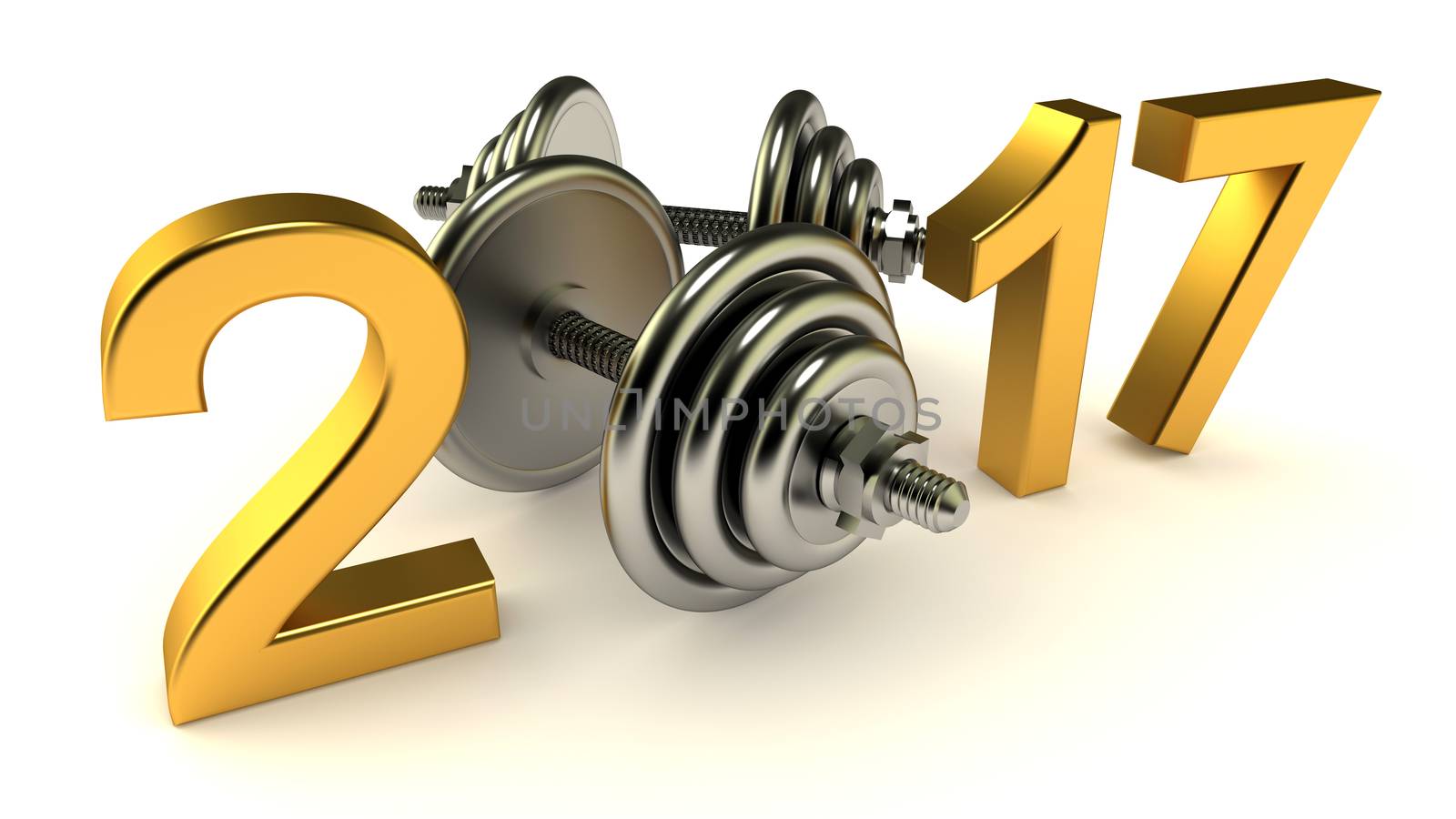 Dumbells and 2017 year on a White Background, 3d-illustration