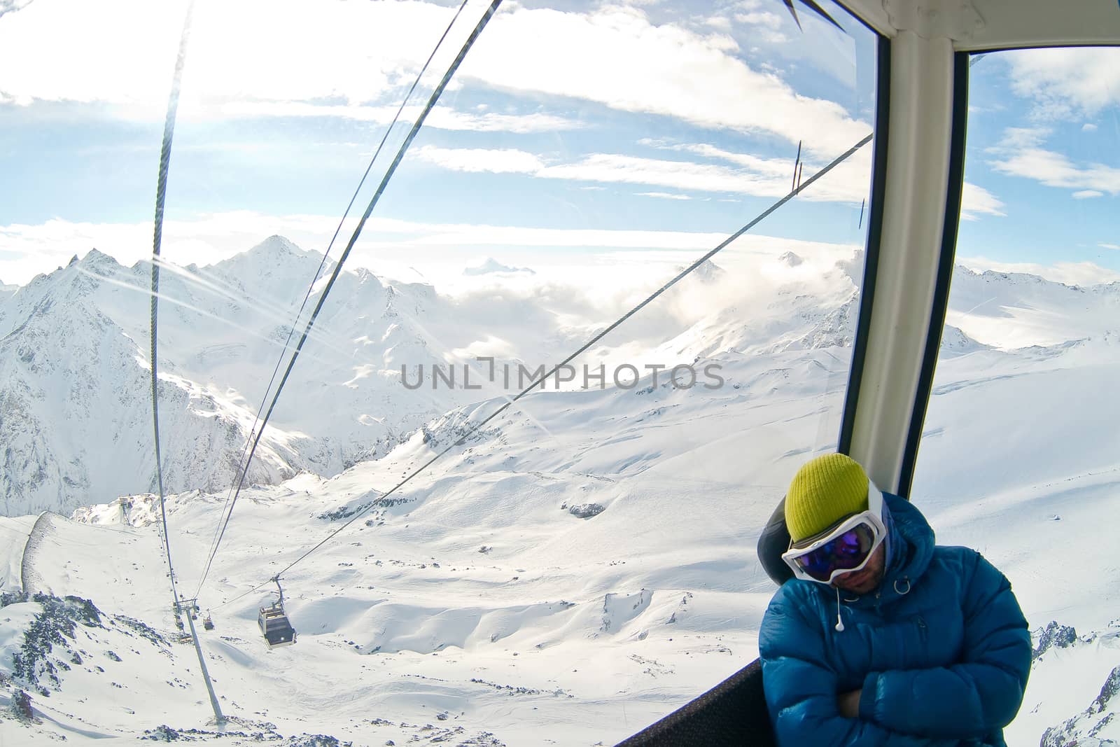 Funicular in Caucasus mountains by Chudakov